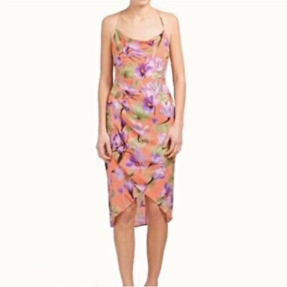 ALICE + OLIVIA open back midi Reena dress in palm coral